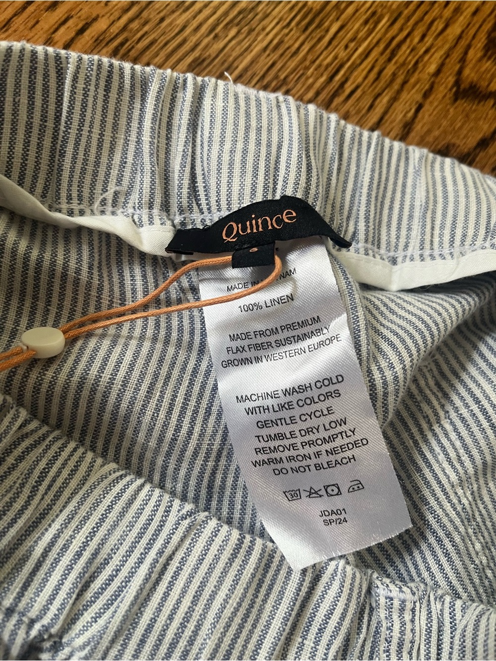 Quince 100% European Linen Pull-On Pants Blue White Stripe Size Small - Picture 8 of 8